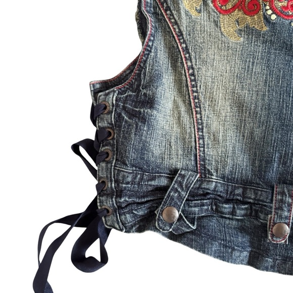 Streetwear Denim Vest crop Embroidered zipper Akdmks S lace up Akademik’s 947 - Picture 11 of 15